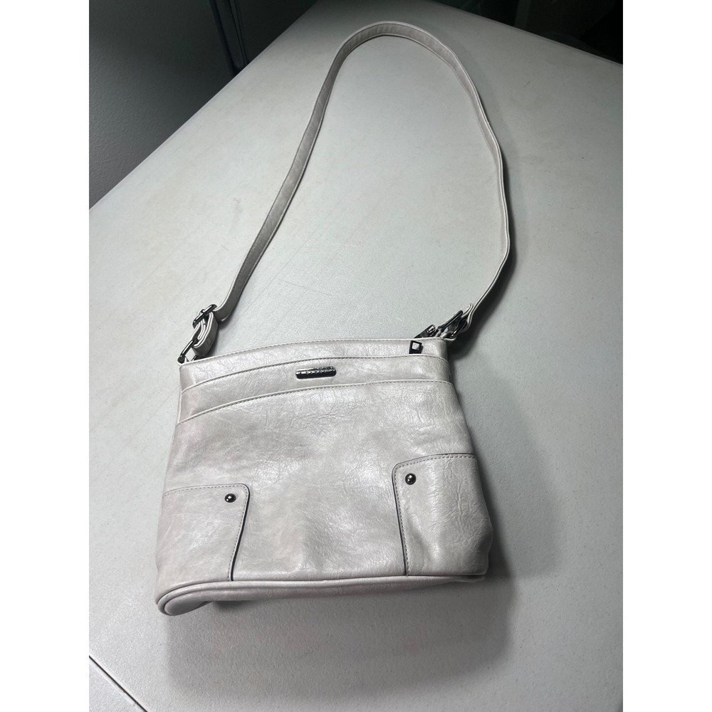 CLUCI Crossbody Shoulder Bag Pearl Silver Metallic Vegan Leather Multi Pocket
